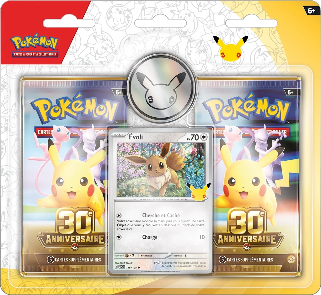 Duopack Pokémon 30ᵉ Anniversaire – Évoli (blister 2 boosters) – version française