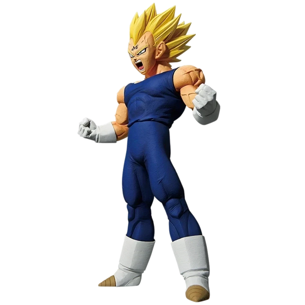 Figurine Ichibansho – Majin Vegeta « The Chronicle » (Bandai Spirits) – détail visage, cheveux et marque Majin