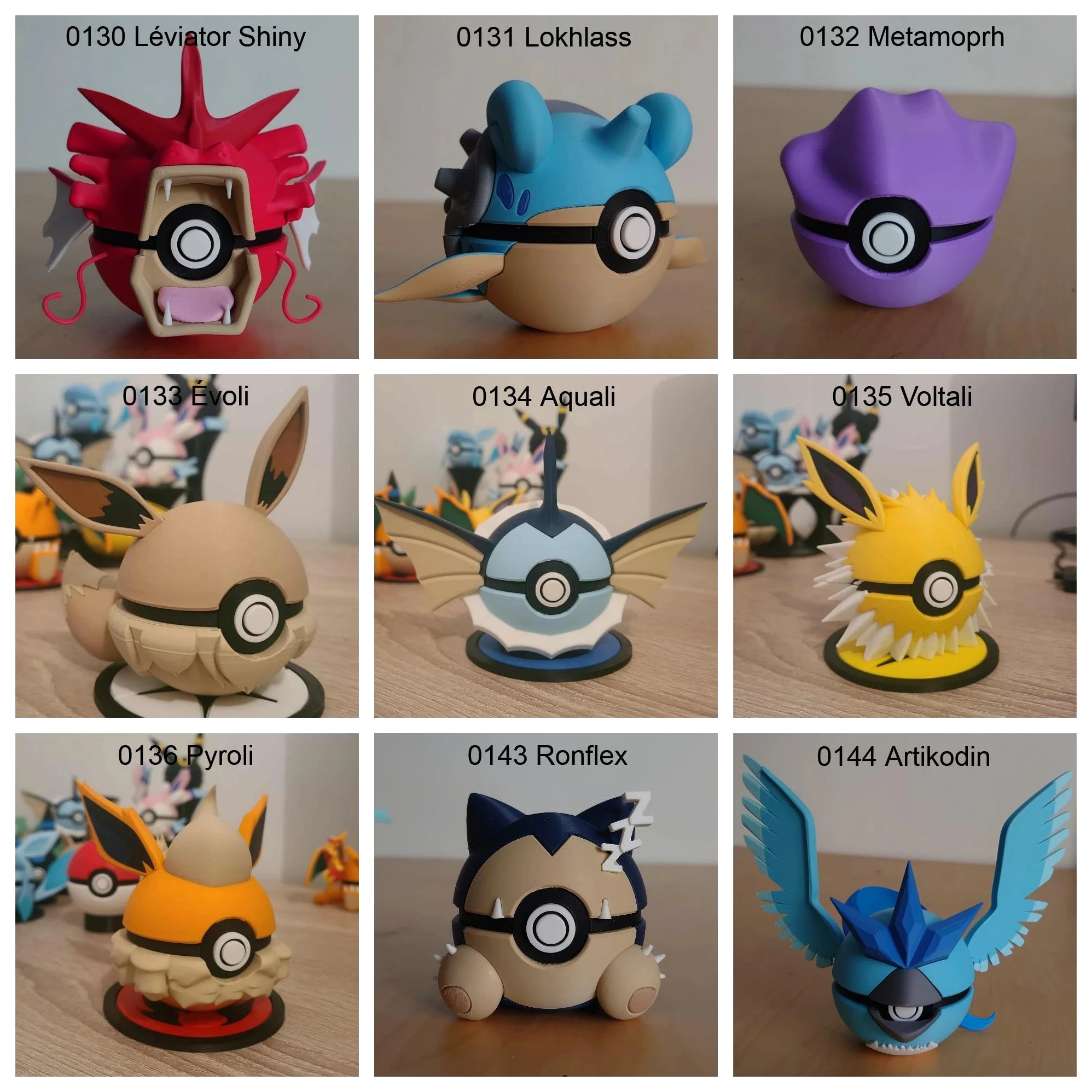 Poké Balls imprimées en 3D YumeMaker : Léviator Shiny, Lokhlass, Métamorph, Évoli, Aquali, Voltali, Pyroli, Ronflex, Artikodin