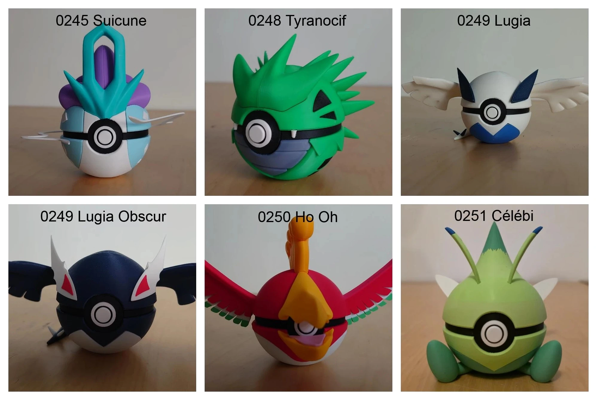 Poké Balls imprimées en 3D YumeMaker : Suicune, Tyranocif, Lugia, Lugia Obscur, Ho-Oh, Célébi