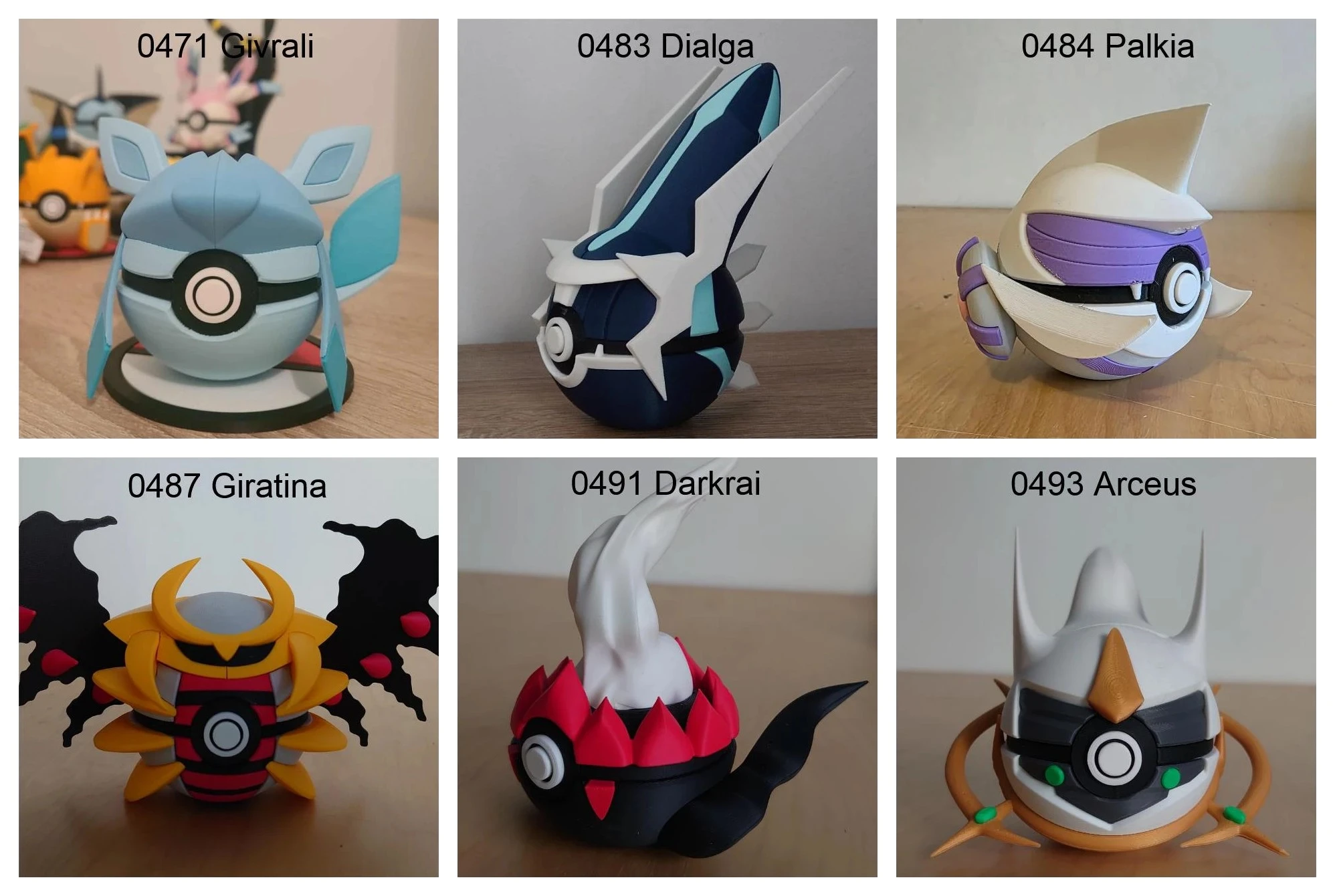 Poké Balls imprimées en 3D YumeMaker : Givrali, Dialga, Palkia, Giratina, Darkrai, Arceus