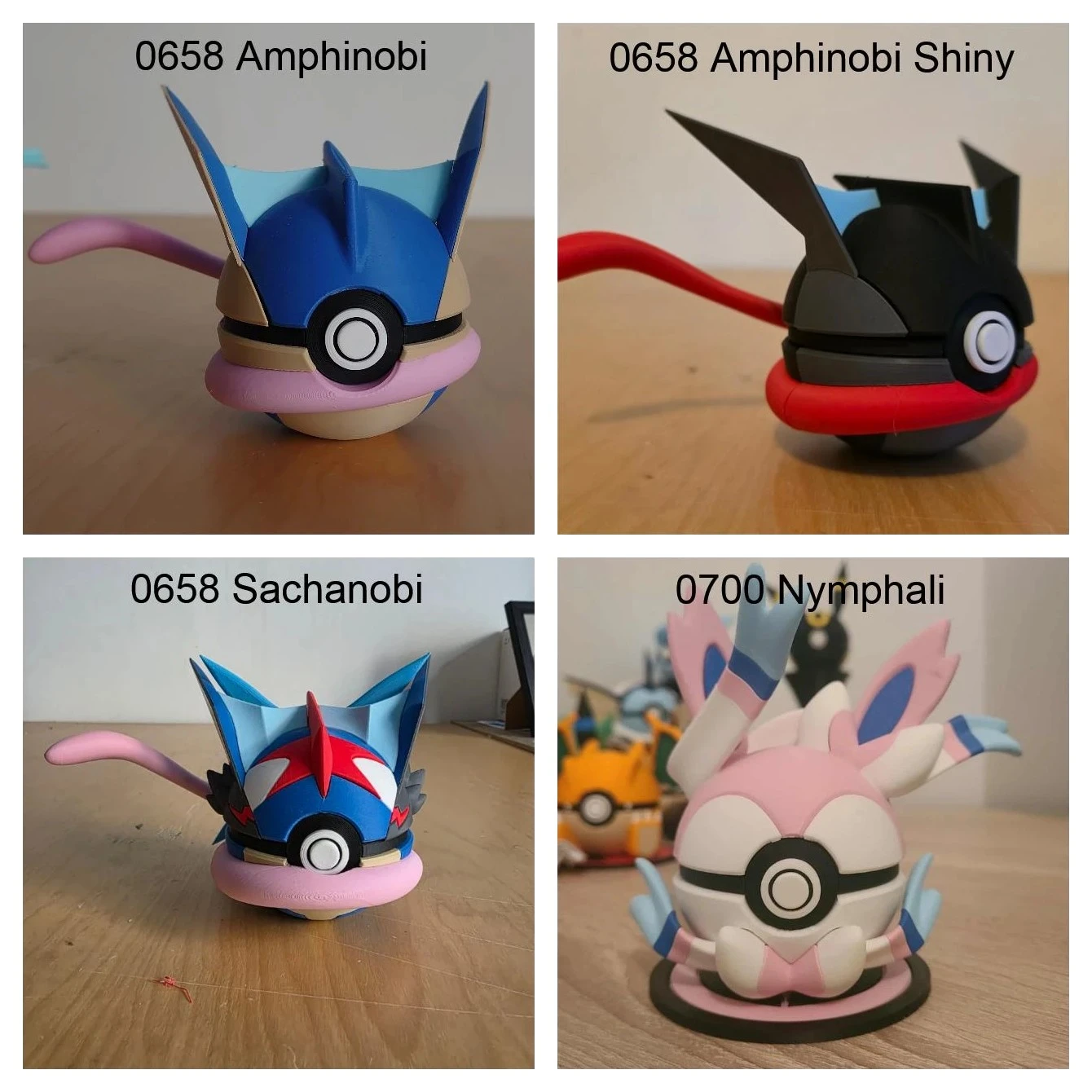 Poké Balls imprimées en 3D YumeMaker : Amphinobi, Amphinobi Shiny, Sachanobi, Nymphali