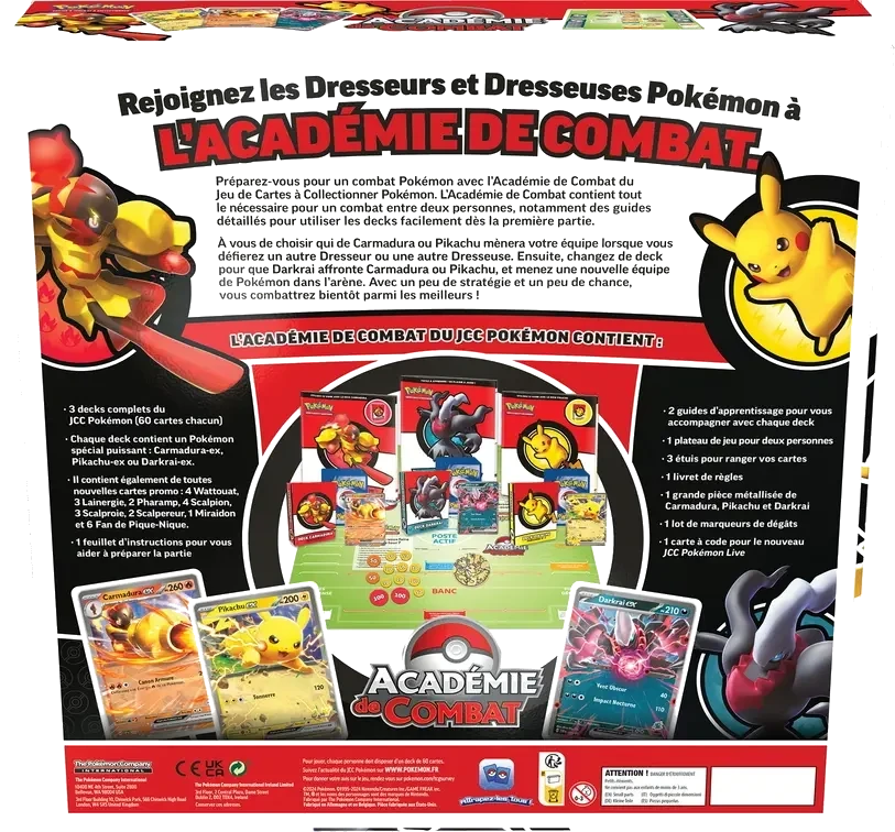 Pokémon Académie de Combat – Édition Pikachu-ex, Carmadura-ex et Darkrai-ex – dos de la boîte
