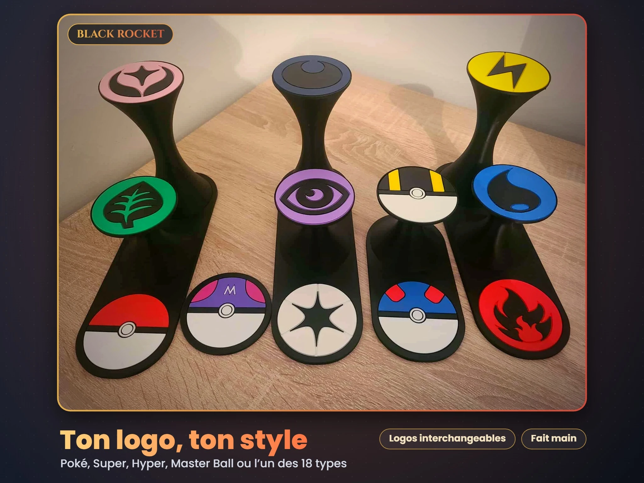 Supports Poké Ball imprimés en 3D YumeMaker, logos interchangeables